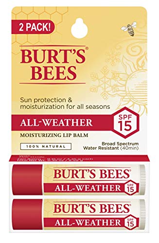 Burt's Bees 100% Natural All-Weather SPF15 Moisturizing Lip Balm, Water Resistant - 2 Tubes