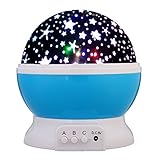 Baby Night Light,SOLMORE Romantic Rotating LED Night Lighting Lamp Moon Cosmos Sky Star Projector Lights Baby Lamp with USB Cable for Children Kids Gifts Bedroom Living Room Night Light Blue