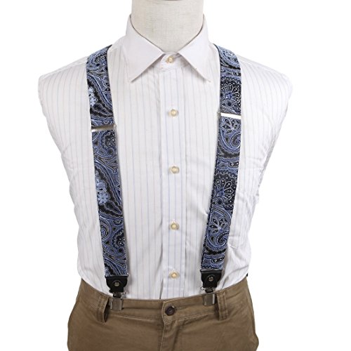 EFBB0039 Grey Blue Patterned Extendable Microfiber Y-Back Suspenders Stainless Steel Clip Popular For Graduation By Epoint