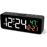 Netzu 3-in-1 Digital Clocks for Living Room, Small &amp; Compact Alarm Clock | Temperature, Date &amp; Time Display, 4 Birghtness, 3 Volumes, Plug-in, for Bedroom, Office