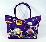 Waterproof Jumbo Purple Canvas Beach Bag Tropical Fish Design Zipper Closure 24 x 15 x 6