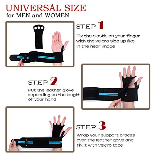 Gymnastics Hand Grips / CrossFit Gloves with Wrist Wrap Support -Perfect for WODs,Pull up,Power Weight Lifting,Kettlebells and Gym Workout (Blue4)