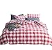 SUSYBAO 3 Pieces Duvet Cover Set 100% Natural Washed Cotton Queen Size 1 Duvet Cover 2 Pillowcases Luxury Quality Soft Comfortable Breathable Red White Checkered Plaid Print Bedding with Zipper Ties