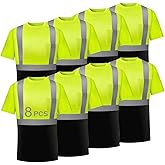 MINTOUR 8 Pack High Visibility Reflective Safety Shirts for Men,Short Sleeve Breathable Work Shirt for Warehouse Construction