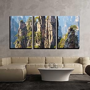 3 Piece Canvas Wall Art - Zhangjiajie National Forest Park at Wulingyuan Hunan China - Modern Home Art Stretched and Framed Ready to Hang - 16"x24"x3 Panels