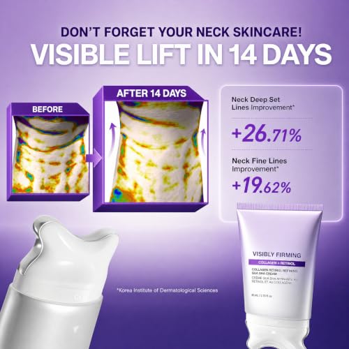 Collagen Retinol Gua Sha Neck Cream with Peptides, 299Da Fast-Absorbing & Smooth-Dispensing Firming Moisturizer for Tech Neck & Jawline Sculpting, Fragrance Free Korean Skin Care, 2.7 Fl Oz