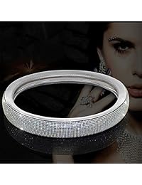 Otostar Lujo Litchi suave cuero cubierta del volante de la cubierta del volante, con Premium Bling Bling Diamante de 15 pulgadas