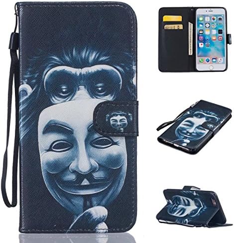 iPhone 6 Plus Case, Kmety Mask Monkey PU Synthetic Leather Wristlet Magnet Snap Wallet [Credit Card/Cash Slots] Kickstand Flip Case Cover for Apple iPhone 6 6S Plus 5.5 inch