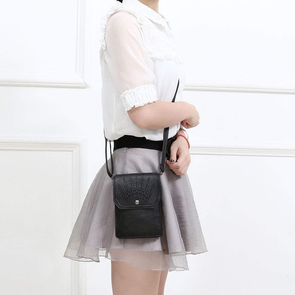 TENXITER Women Hollow Texture Small Crossbody Bags Cell Phone Purse Wallet for Girl (Black)