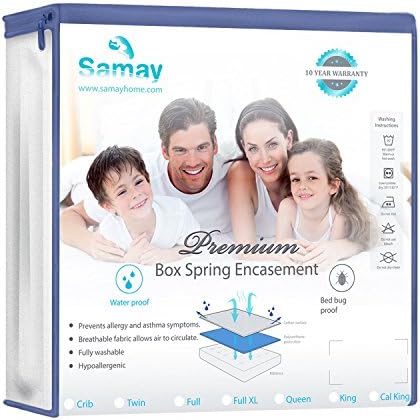 SAMAY - Zippered Waterproof &amp; Bed Bug Proof Box Spring Encasement Cover - Queen Size 60 x 80 Inches - All sizes available