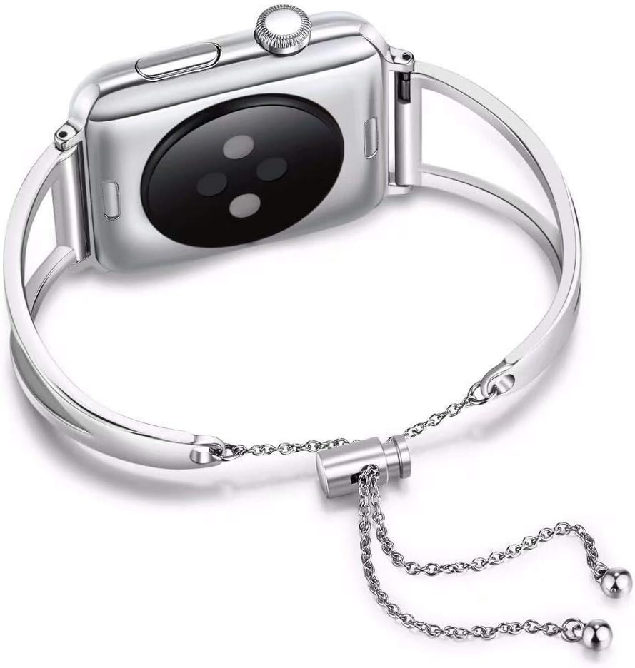 Bracelet for Apple Watch Band 38mm 42mm, Classy Stainless Steel Cuff Jewelry iWatch Bands Strap Wristbands Unique Fancy Style for Women Girls with Pendant and Tassel
