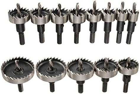 GORCHEN Hole Saw Cutter Tool Kit Drill Bit Set for Wood Plastic Soft Metal Steel 13 Pcs Carbide HSS