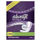 Always Xtra Protection Long Daily Liners Unscented, 108 Count of each (Pack of 2)