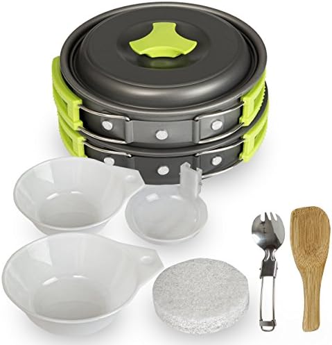 Camping Cookware Mess Kit Set for Backpacking and Hiking - Lightweight, Durable and Compact for Outdoor Cooking. Comes with Nylon Storage Bag - Fits easily inside Backpack