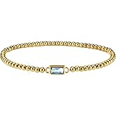 JEKIXHUA 14K Gold Plated Birthstone Bracelet for Women & Teen Girls, Stackable Dainty Jewelry, Non-Tarnish Blue sapphire Green Emerald, Trendy Friendship Bracelet Gift for Mom, Best Friend