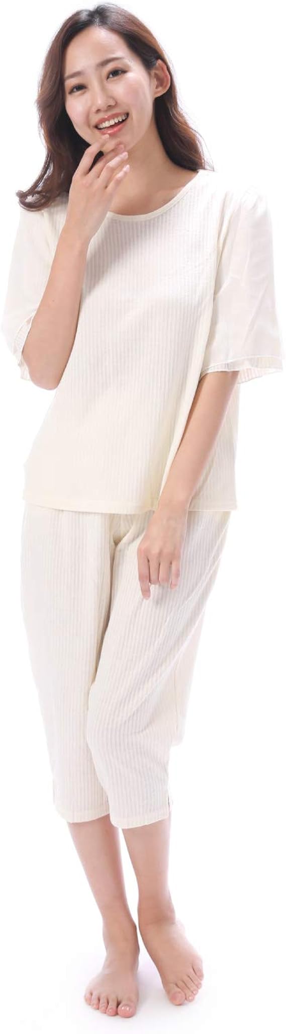 Amazon Nishiki ニシキ パジャマ レディース 半袖 フェミニン 夏 ルームウェア 上下セット 七分丈パンツ 部屋着 ニットサッカー 無地 かわいい Paja ｱｲﾎﾞﾘｰ Ml L9508 パジャマ ルームウェアセット 通販