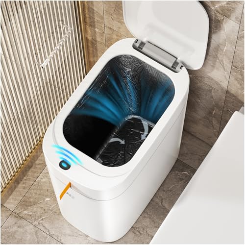 funest Wiederaufladbarer Badezimmer-Mülleimer mit Deckel, Bewegungsmelder, automatisch, berührungslos, intelligenter kleiner Mülleimer, automatische A