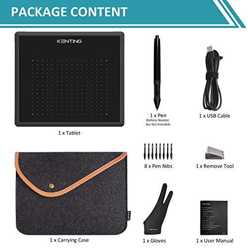 Kenting K5540 Drawing Tablet USB Graphic Tablet 5.5 x 4 inches Pen Tablet Board Kit Glove 6.7 inches OSU Tablet and Pen for Kids 4096 Levels Pressure Windows Mac Laptop Computer (Black + Case)