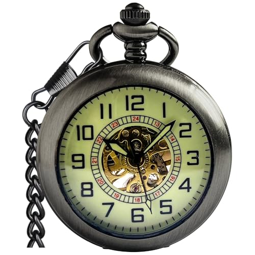 Fogitbok Mechanical Pocket Watch with Chain for Men Half-Hunter Case Hand Wind Up Analog Pocketwatch for Women Ideal Gifts