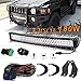UNI FILTER DOT Approved 32Inch 180W Curved LED Light Bar + 2Pcs Front Lower Hidden Bumper Mounting Brackets + 1x DT Connector Wiring Harness Kit + 1x Rocker Switch for 2006-2010 Hummer H3
