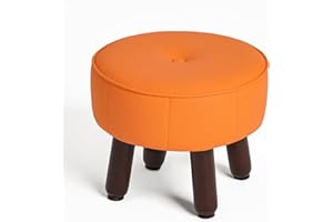 oakvivo Foot Stool Round Pouf Ottoman, 13'' Leather Foot Rest with Non-Skid Wooden Legs, Small Foolstool Ottomans for Couch, Sofa Footrest Step Stool for Living Room Bedroom Entryway Office