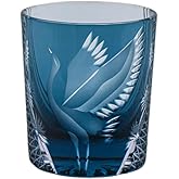 LOUISEYUN Japanese Whiskey Glasses Handmade Blue Crystal Glass Tumbler 9 oz with Crane Motif – Japanese Cut Glass for Bourbon Scotch Cocktail – Gift Set for Men and Women in Elegant Box