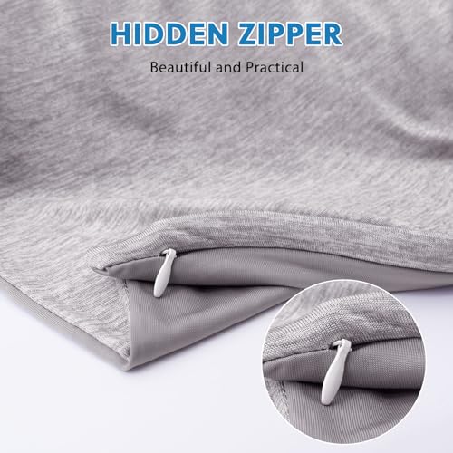 HOMFINE Cool Pillow Cases Pack of 2, Japanese Cooling Fibre Q-Max 0.45, Breathable Soft Pillow Protector with Hidden Zip, Grey 50 x 75 cm