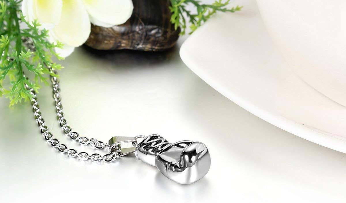 JewelryWe Boxing Glove Pendant Necklace: Men Stainless Steel Punk Boys Fighting Gloves Necklaces Hip Hop Necklaces with 22 Inch Chain & Gift Bag - Image 3