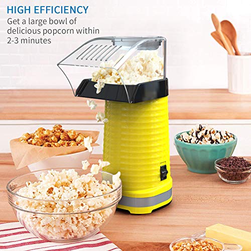 Hot Air Popper Popcorn Maker, 1200W Hot Air Popcorn Popper, Electric Popcorn Machine with Removable Lid for Home Use, No Oil Needed, Great for Kids, Yellow(1200W) - Thumbnail 2