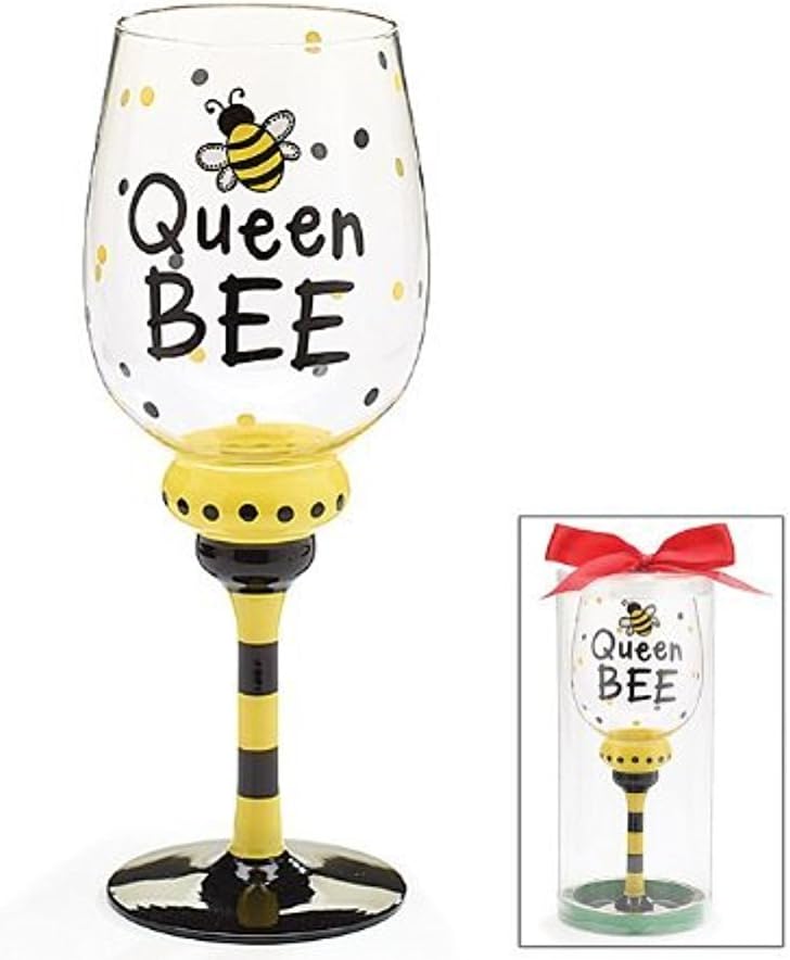 Queen Bee 16 oz Wine Glass/Goblet Adorable bumble Bee Collection