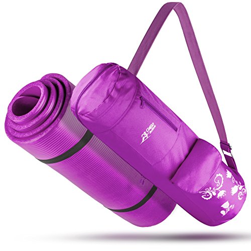 Go Go Active High Density ½ Inch Thick Mat – All-Purpose, Durable &amp; Comfortable NBR Foam Yoga Mat With Carrying Strap &amp; Matching Bag – Long, 71” Mat For Yoga, Pilates &amp; Fitness (Purple)