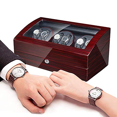 Maselex 6 Watch Winder Box with 7 Storages Box Case,Super Quiet Mabuchi Motor,Flexible Plush Pillow,Advanced Rotational Control
