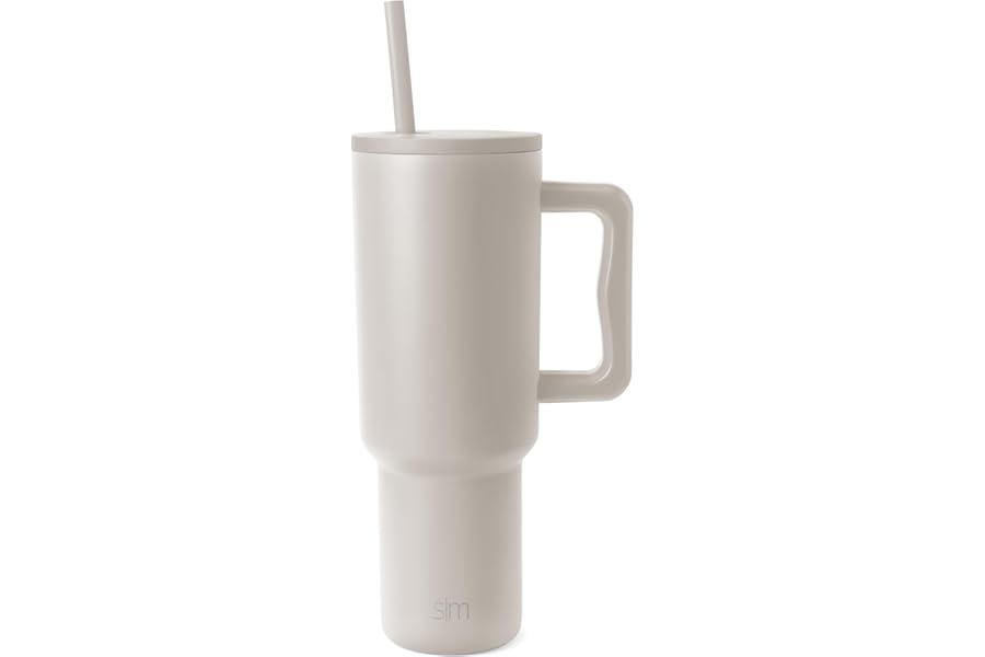 Simple Modern 40 oz Trek Tumbler with Handle and Straw Lid | Cup Holder Friendly Insulated Stainless Steel Travel Mug | Almond Birch