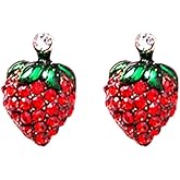 Strawberry Cubic Zirconia Statement Earring for Women Teen Girls S925 Sterling Silver Post Cute Fruit Cartilage Stud Earrings Lovely Gift Hypoallergenic Jewelry for Girlfriend Sister