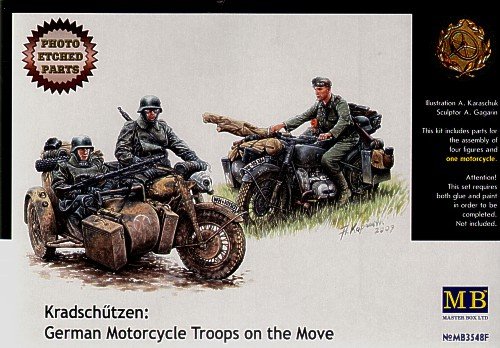 Master Box German Motorcycle Troops on the Move (4) Figure Model Building Kits (1:35 Scale)