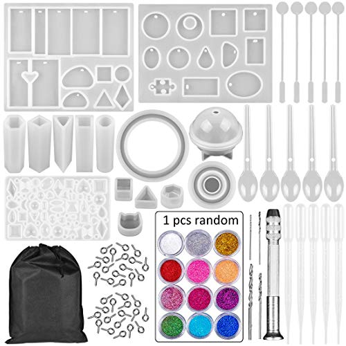 SJ 83 Pieces Resin Casting Molds and Tools Set with A Black Storage Bag, DIY Silicone Resin Molds for DIY Jewelry Craft Making