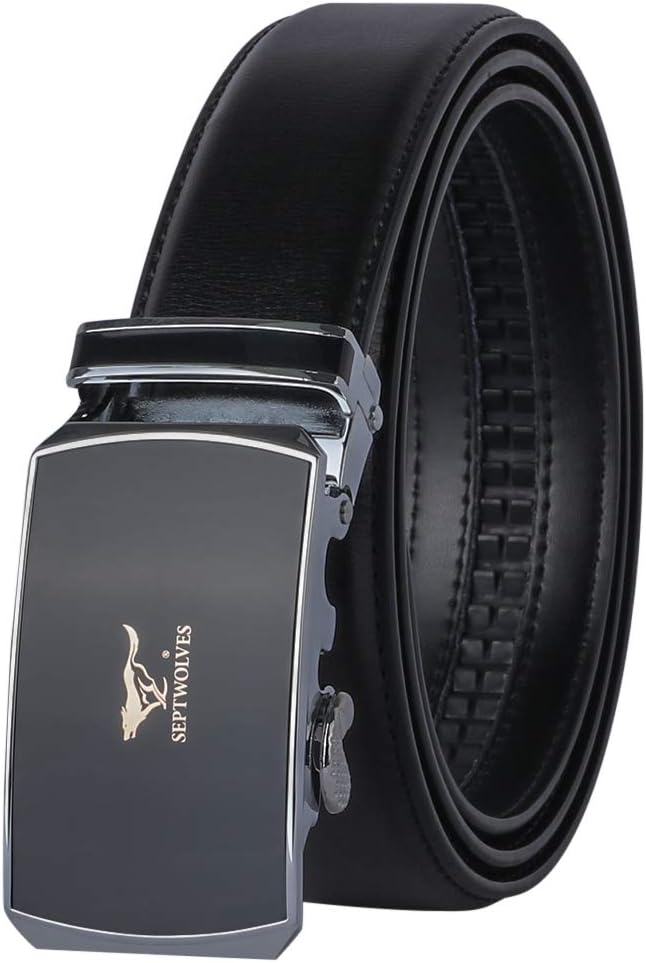 SEPTWOLVES Men's Leather Ratchet Dress Belts and Automatic Buckle 50" Belts for Men with Gift Boxed