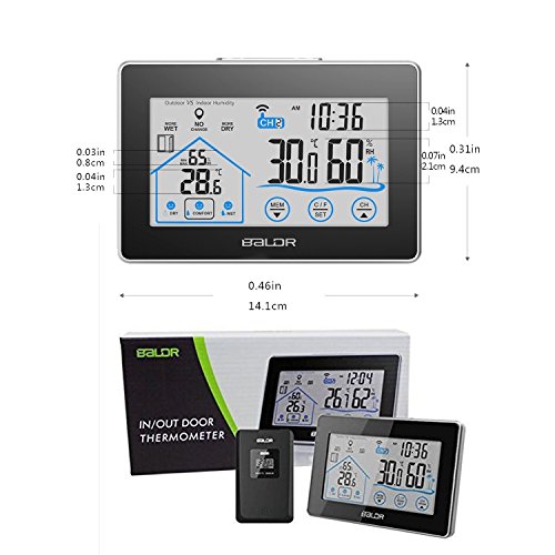Digital Hygrometer Thermometer Wireless with Remote Sensor, Outdoor Indoor Humidity Meter Temperature Monitor Gauge, Touchscreen Battery Operated, Table Stand/Wall Mounting, White Backlight