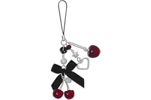 Nalefow Phone Charms Strap Cute Cherry CellPhone Straps Aesthetic Pink Red Black BlueCherry Phone Chain for Camera Keychain Bag Pendant Decor Gift