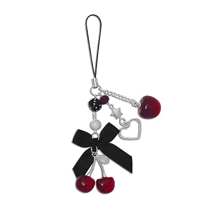 Nalefow Phone Charms Strap Cute Cherry CellPhone Straps Aesthetic Pink Red Black BlueCherry Phone Chain for Camera Keychain Bag Pendant Decor Gift (Cherry Apple)