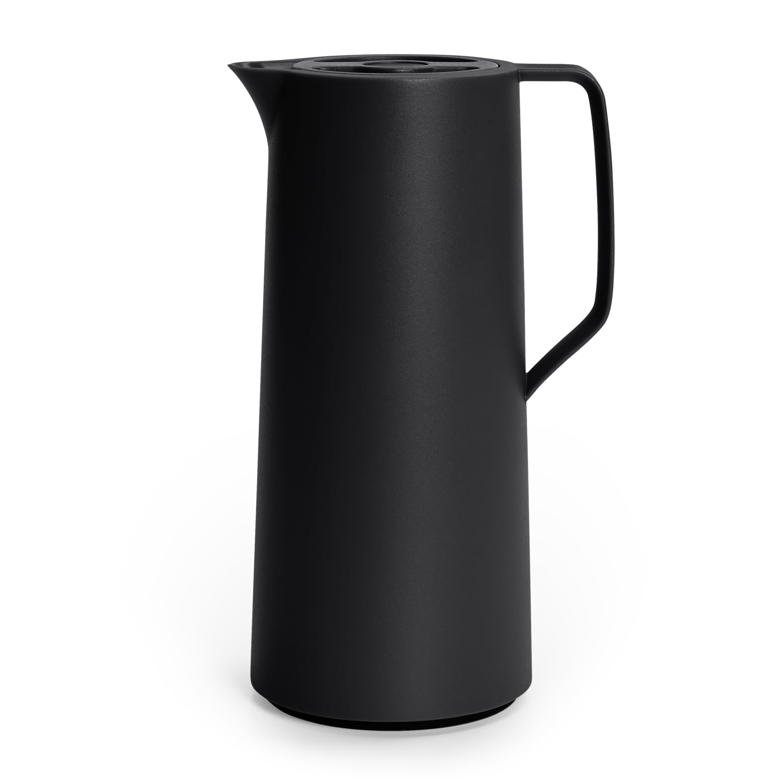 Emsa Motiva Isolierkanne 1l, Kunststoff, Thermoskanne mit Quick-Press-Verschluss, 12h heiß, 24h kalt, Glaskolben, Made in Germany, nordisches Design, schwarz, N41707