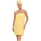 Air Curvey Soft Wrap Towel for Women Lightweight Spa Body Wrap Shower Wrap Robe Adjustable Closure Bathrobe with Pocket Yellow L