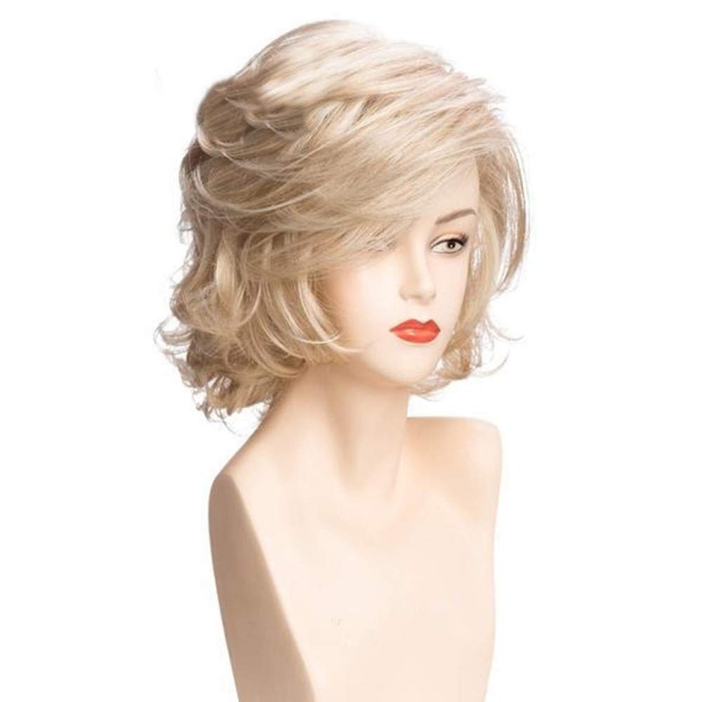 Blonde Curly Wavy Bob Wigs with Bangs for White Women