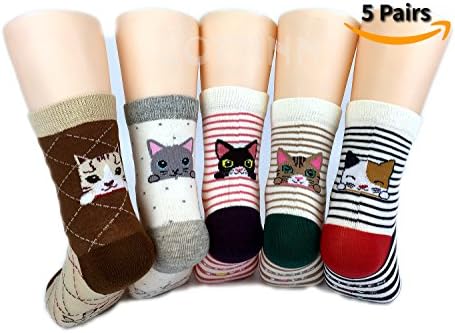 SOFTINN 5 Pairs Gift-Box-Packed Womens Casual Cotton Socks With Designs and Cute Animals Print