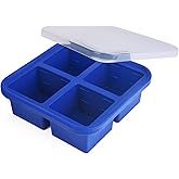 Kinggrand Kitchen 1 Cup Silicone Freezer Tray with Lid 1 Pack - Make 4 Perfect 1-Cup Portions - Easy Release Molds for Food Storage & Freeze Soup, Broth, Stew or Sauce