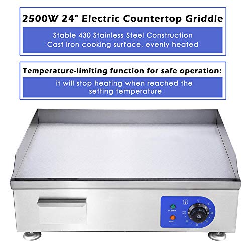 WeChef Electric Countertop 24" Griddle Stainless Steel Flat Grill Hot Plate Adjustable Temperature Restaurant Equipment