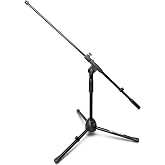 AxcessAbles Short Microphone Stand with 34" Telescoping Boom Arm | Low Profile Mic Tripod for Drums and Guitar Amps