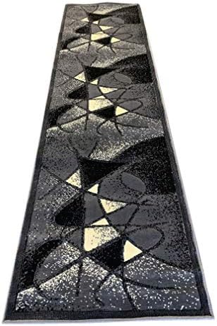 Modern Abstract Contemporary Abstract Runner Grey Black Gray Gallery Design GL24 (2 Feet X 7 Feet)