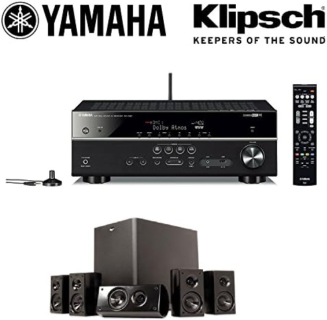 Yamaha RX-V581 7.2-Ch x 80 Watts Networking A/V Receiver + Klipsch HD 300 Compact 5.1 High Definition Theater System (Set of Six, Black) Bundle