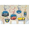Disney Cars Party Decorations Party Supplies Pack: Straws, Hanging Swirls, Table Decorating Kit, and Jumbo Add-An-Age Banner